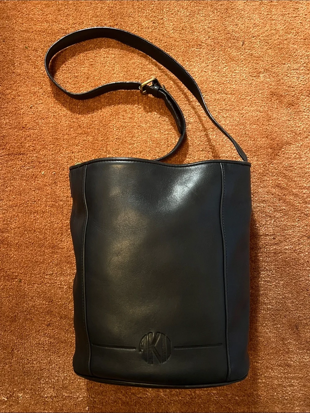 Anne Klein Vintage Navy (Looks Black) Leather Bucket Bag